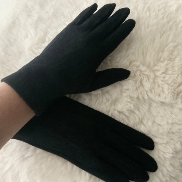 Luxury Cashmere Merino Wool Gloves Classic Black Winter Mittens Fleece inside - Picture 3 of 10